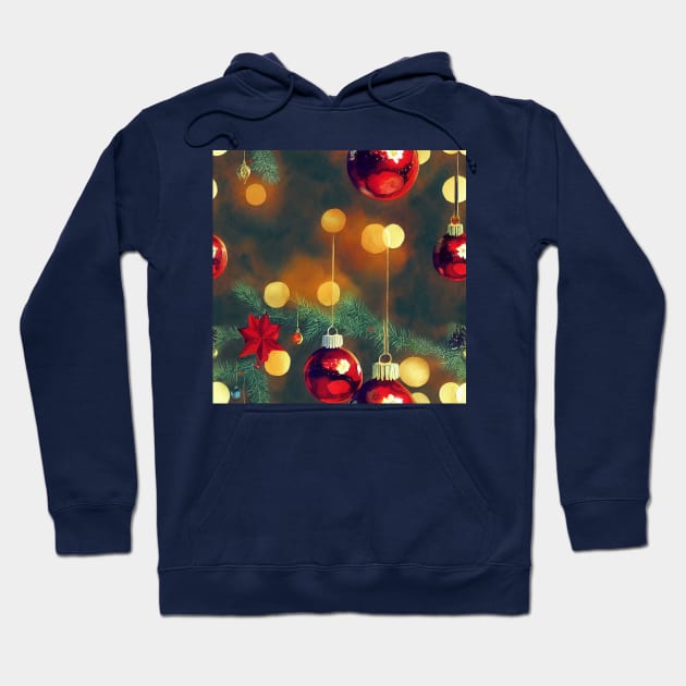 Watercolor Christmas Tree with Ball Ornaments and Lights Bokeh Hoodie by VintageFlorals